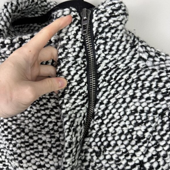 BlankNYC Jacket Womens XS Black White Boucle Wool Blend Asymmetrical Moto Zip - Picture 5 of 9